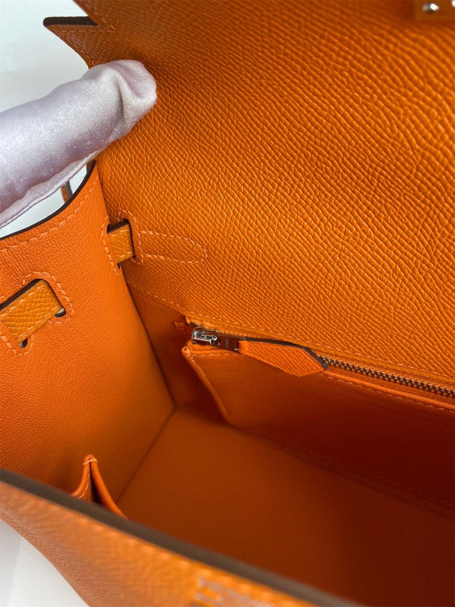 Hermes Kelly Sellier 25 Handmade Bag In Orange Epsom Calfskin - Image 10