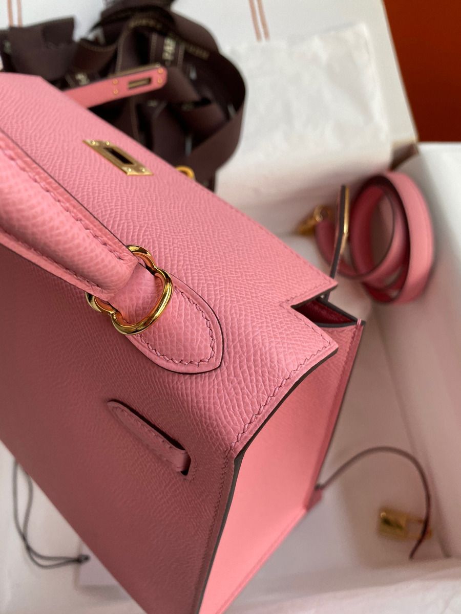 Hermes Kelly Sellier 25 Handmade Bag In Rose Confetti Epsom Calfskin - Image 7