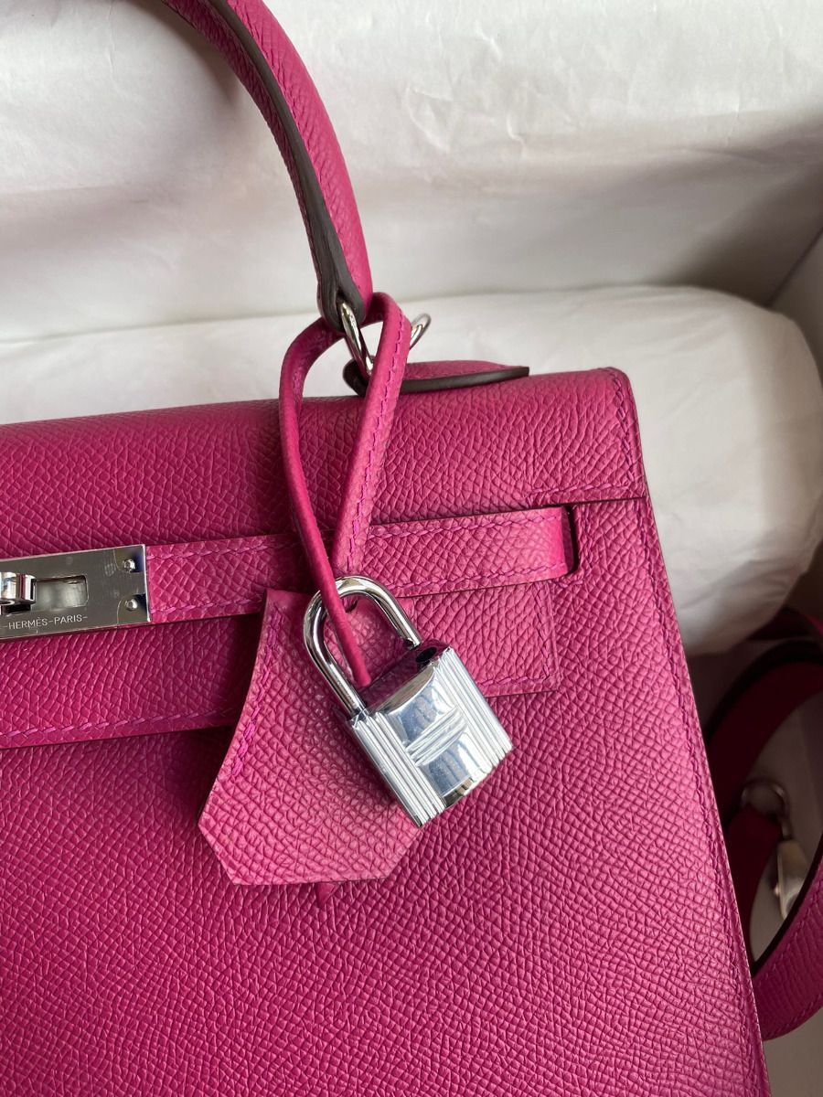 Hermes Kelly Sellier 25 Handmade Bag In Rose Purple Epsom Calfskin - Image 4