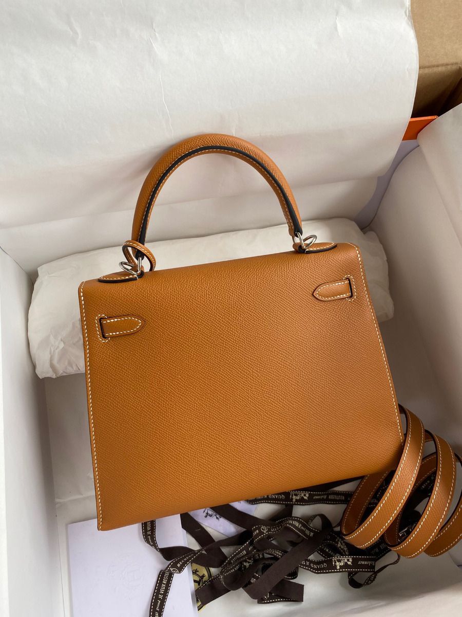 Hermes Kelly Sellier 25 Handmade Bag In Toffee Epsom Calfskin - Image 3