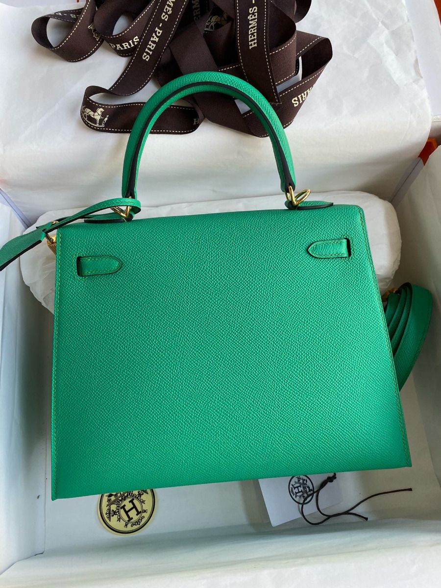Hermes Kelly Sellier 25 Handmade Bag In Vert Jade Epsom Calfskin - Image 3