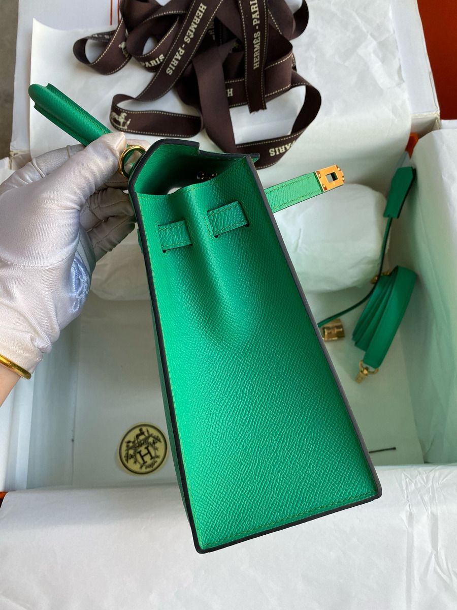 Hermes Kelly Sellier 25 Handmade Bag In Vert Jade Epsom Calfskin - Image 6