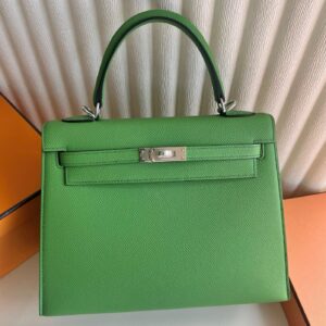 Hermes Kelly Sellier 25 Handmade Bag in Vert Yucca Epsom Calfskin