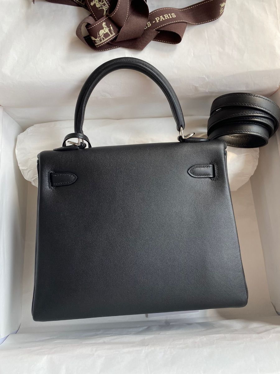 Hermes Kelly Retourne 25 Handmade Bag In Black Swift Calfskin - Image 3