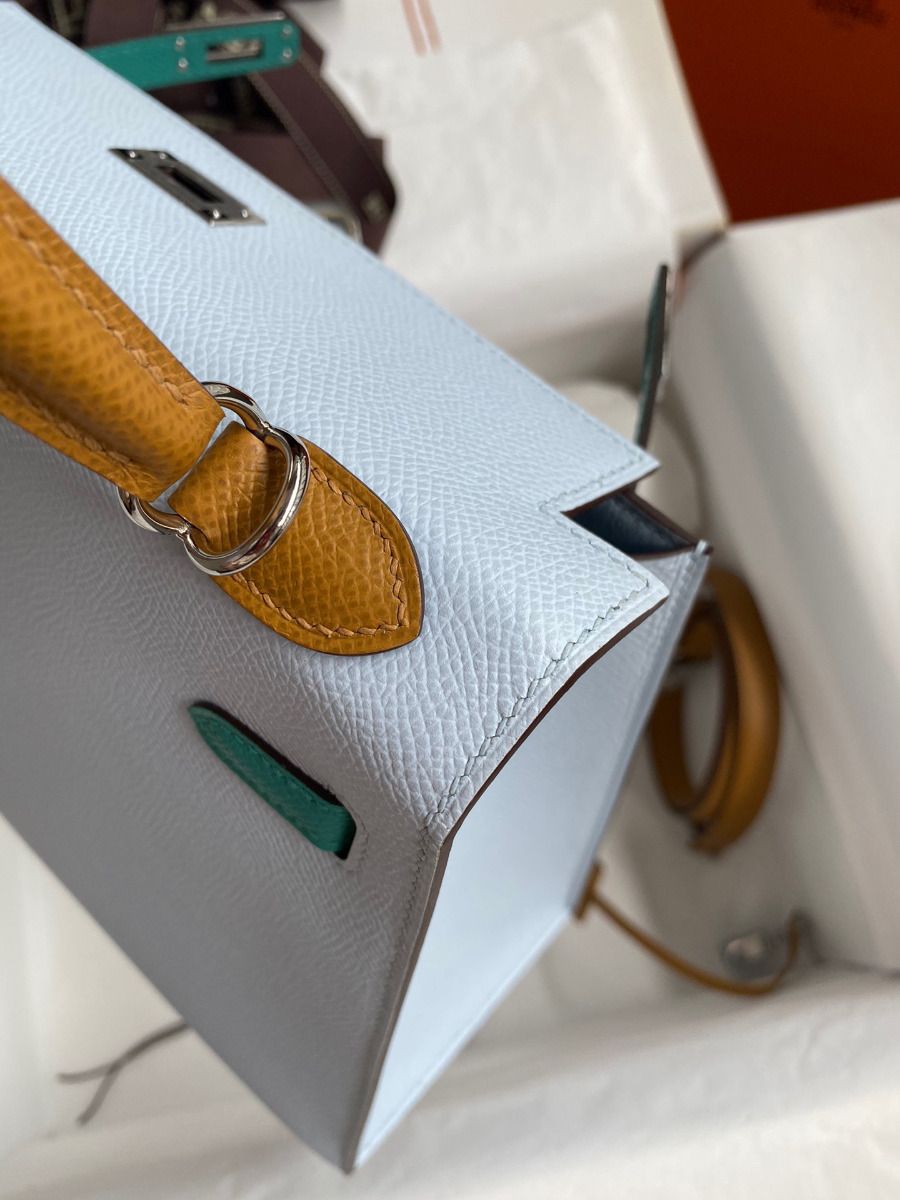 Hermes Kelly Sellier 25 Tricolor Bag in Blue/Green/SesameEpsom Calfskin - Image 7