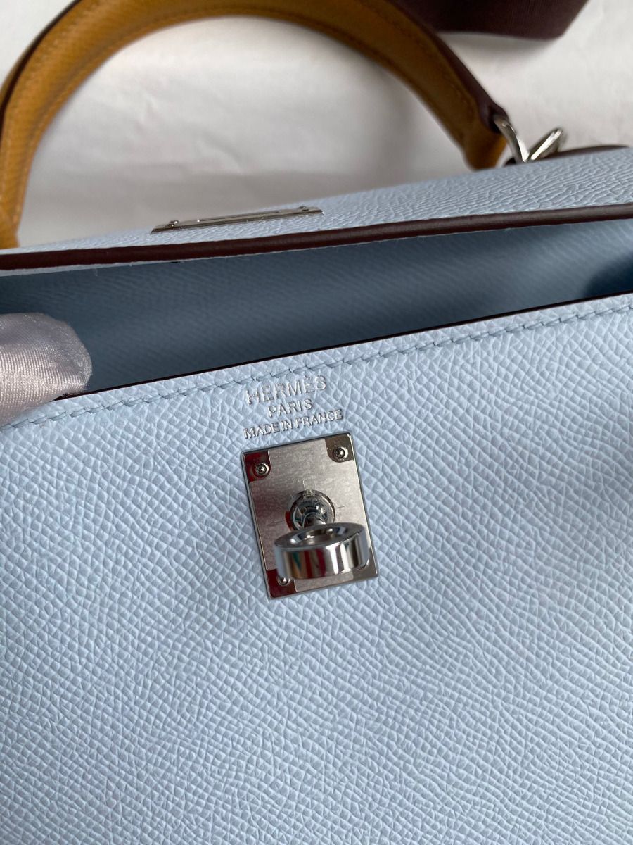 Hermes Kelly Sellier 25 Tricolor Bag in Blue/Green/SesameEpsom Calfskin - Image 8