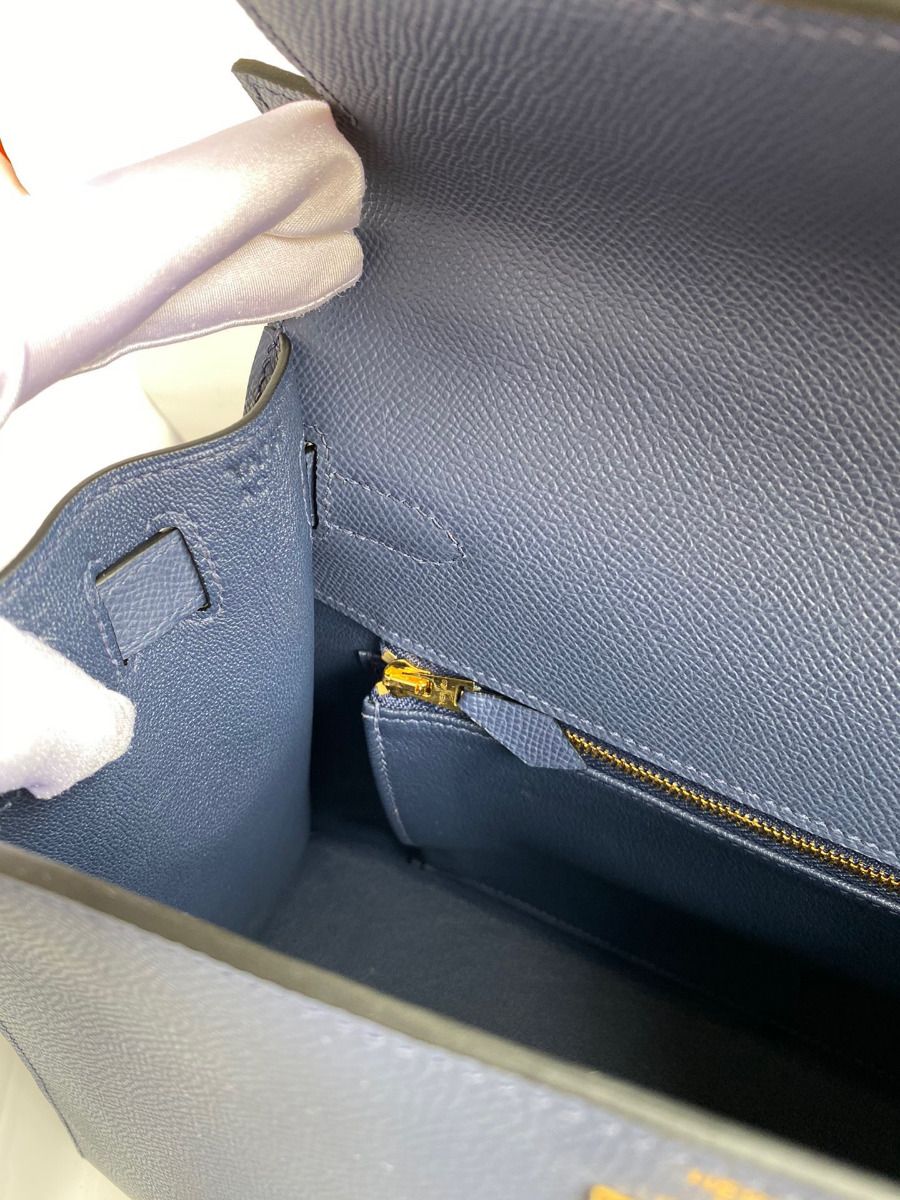 Hermes Kelly Sellier 28 Handmade Bag In Blue Saphir Epsom Calfskin - Image 9