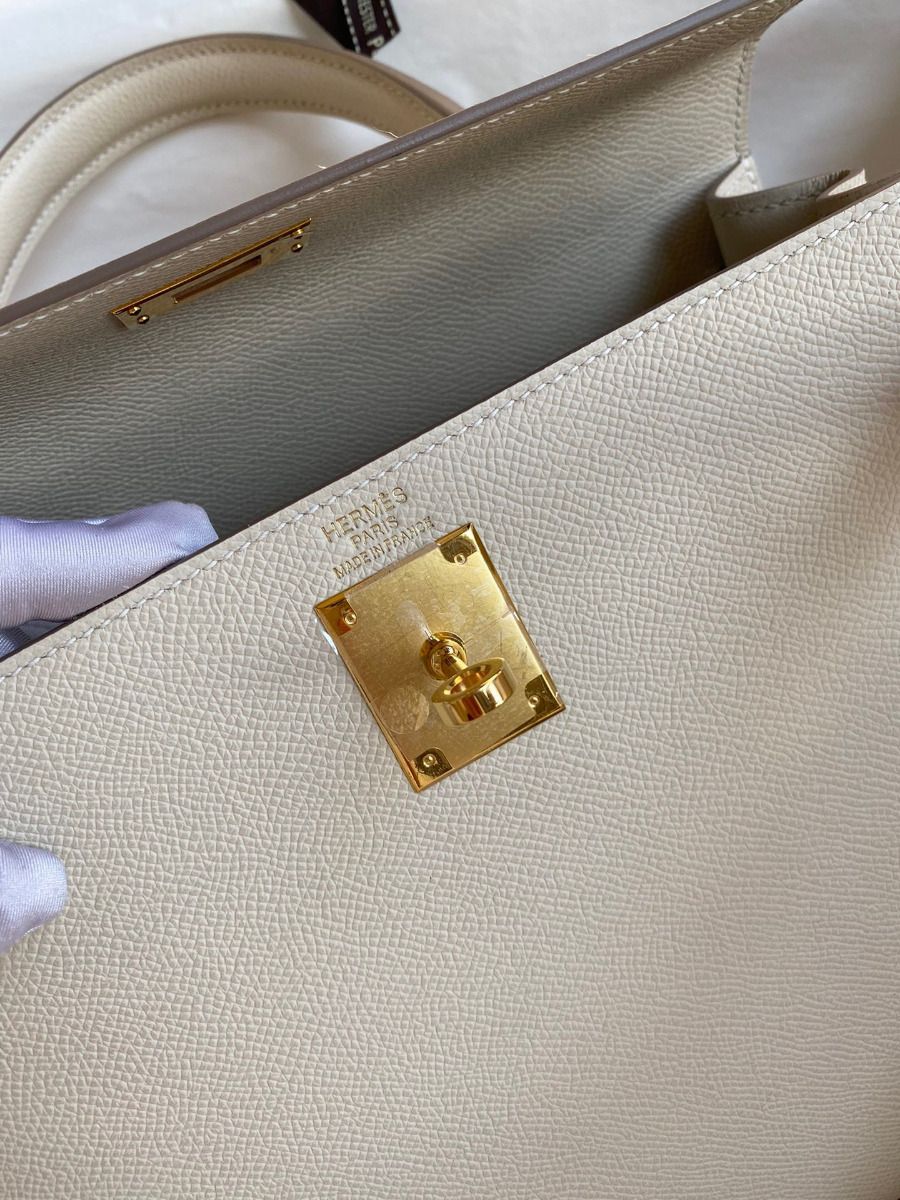 Hermes Kelly Sellier 28 Handmade Bag In Craie Epsom Calfskin - Image 7