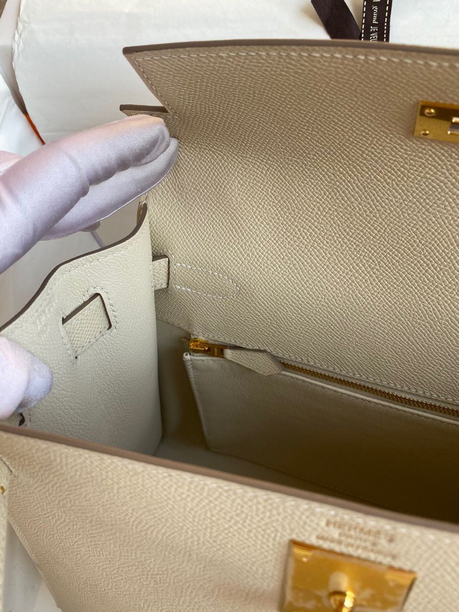 Hermes Kelly Sellier 28 Handmade Bag In Craie Epsom Calfskin - Image 10