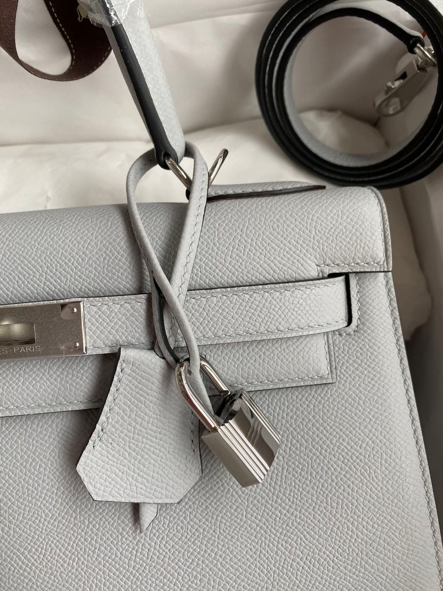 Hermes Kelly Sellier 28 Handmade Bag In Gris Mouette Epsom Calfskin - Image 4