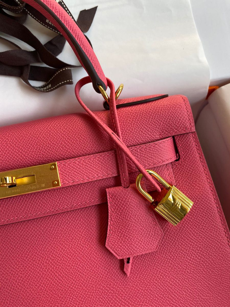 Hermes Kelly Sellier 28 Handmade Bag In Rose Lipstick Epsom Calfskin - Image 4