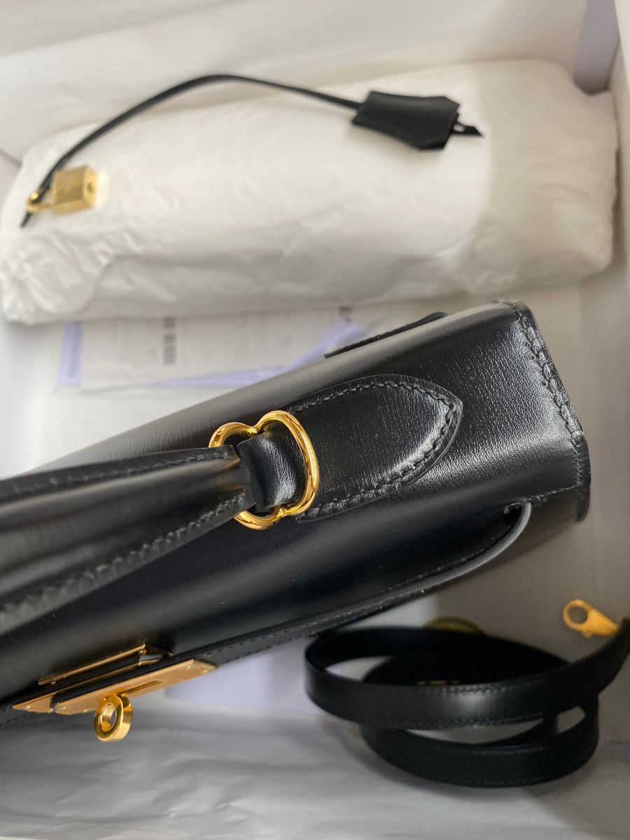 Hermes Kelly Sellier 32 Handmade Bag In Black Box Calfskin - Image 6