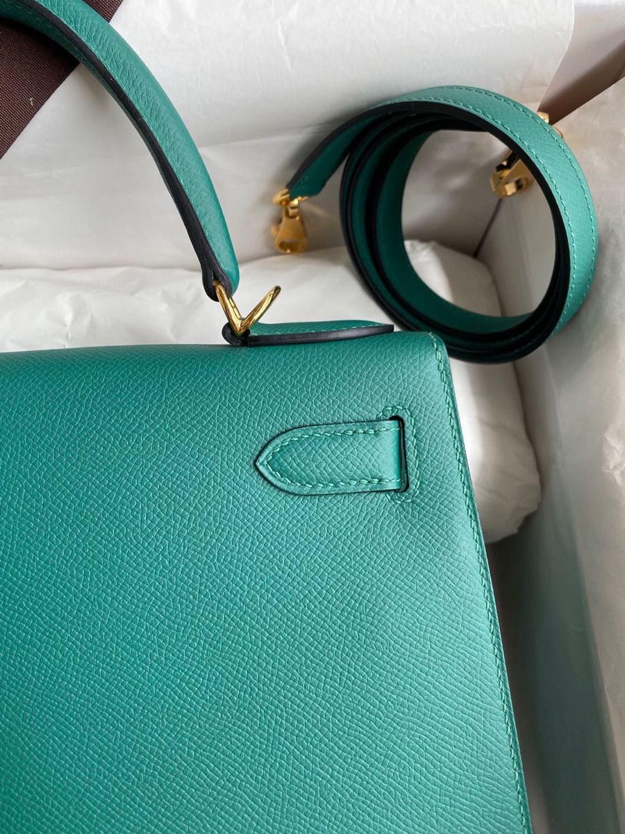 Hermes Kelly Sellier 32 Handmade Bag in Malachite Epsom Calfskin - Image 5