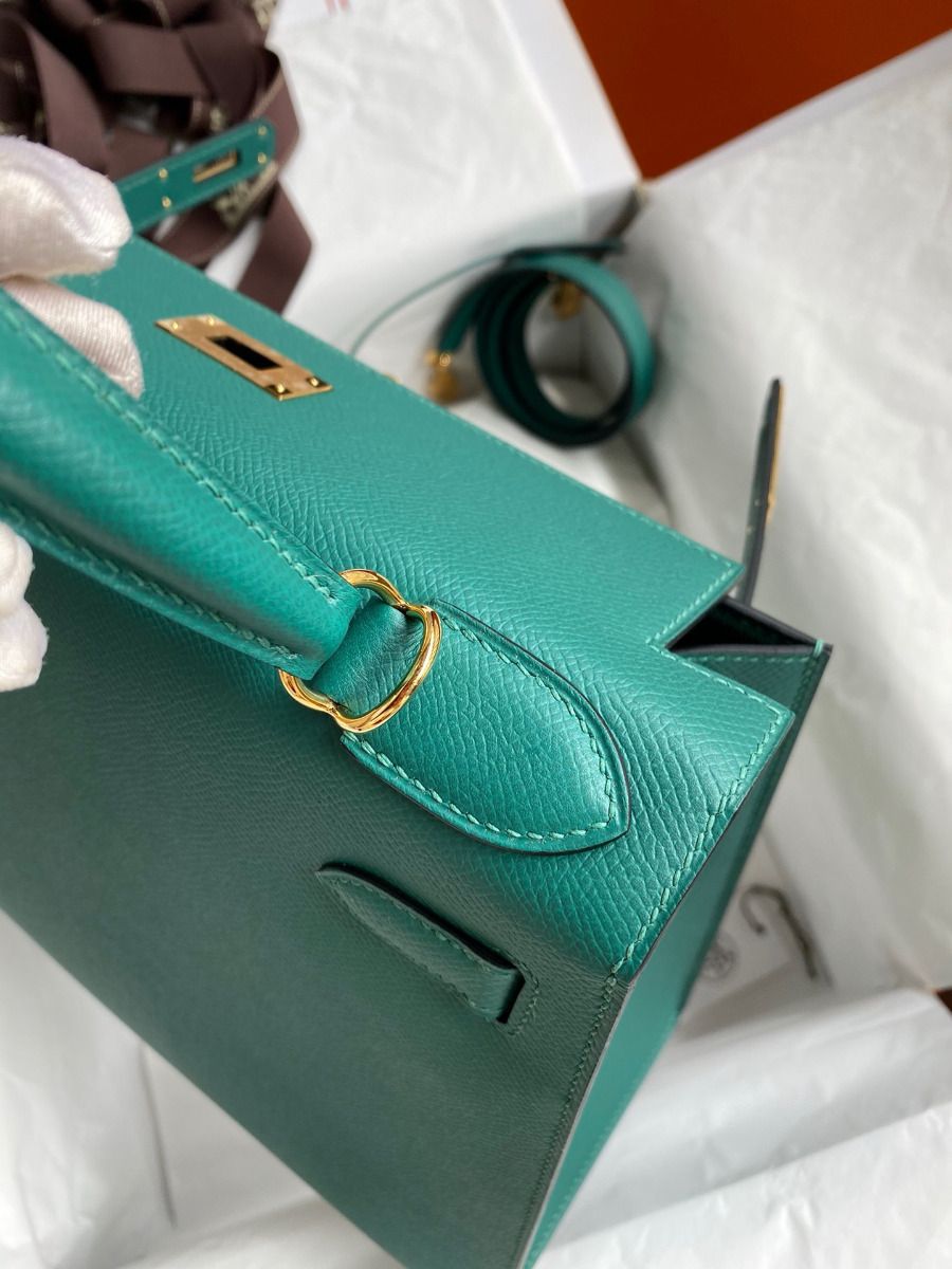 Hermes Kelly Sellier 32 Handmade Bag in Malachite Epsom Calfskin - Image 7