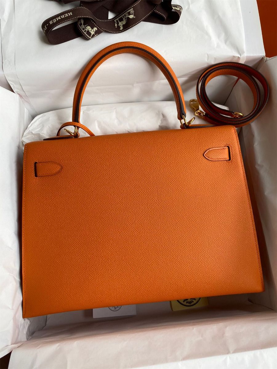 Hermes Kelly Sellier 32 Handmade Bag In Orange Epsom Calfskin - Image 3