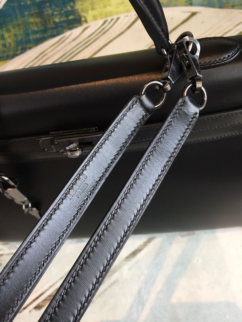 Hermes Kelly Sellier 35 Handmade Bag In Black Box Calfskin - Image 7