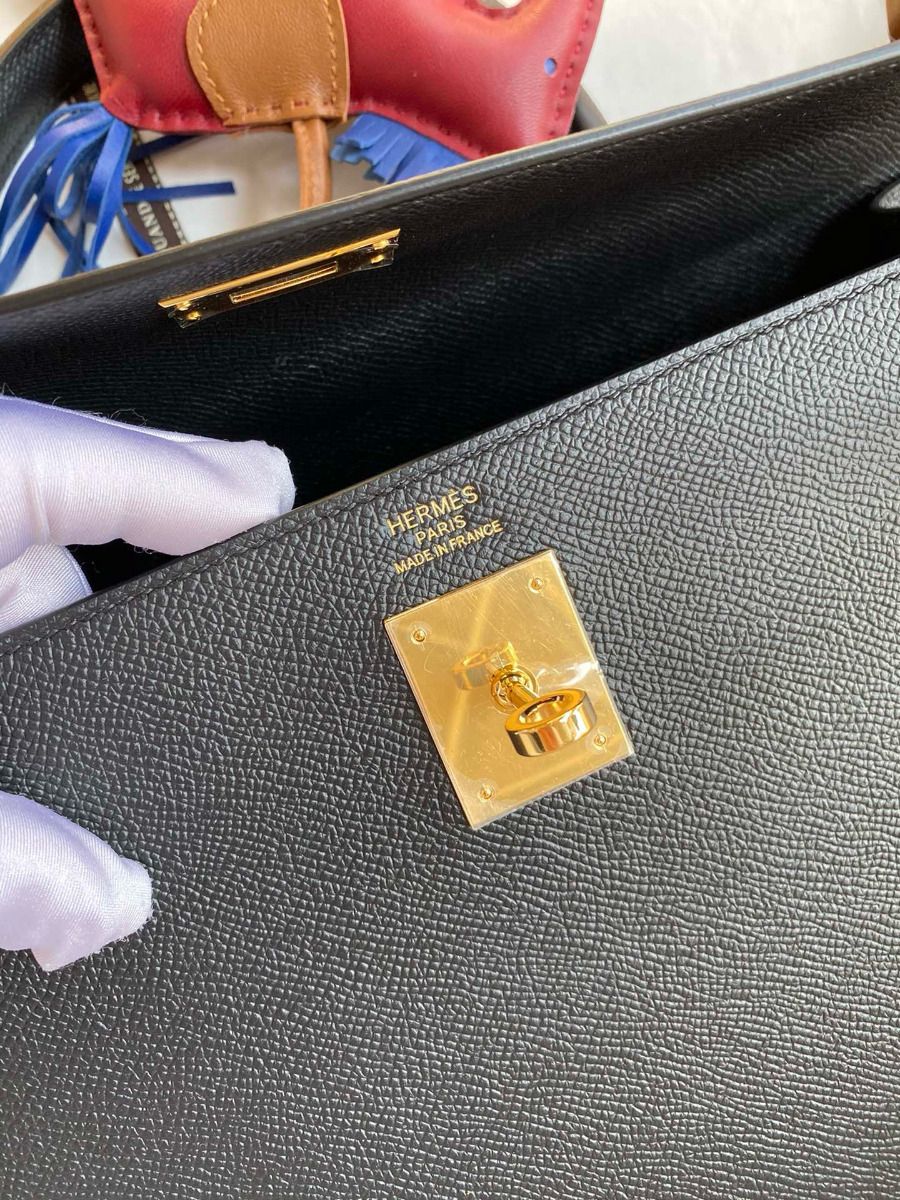 Hermes Kelly Sellier 35 Handmade Bag In Black Epsom Calfskin - Image 8