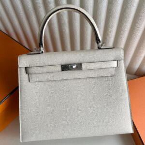Hermes Kelly Sellier 25 Verso Handmade Bag in Craie and Biscuit Epsom Calfskin