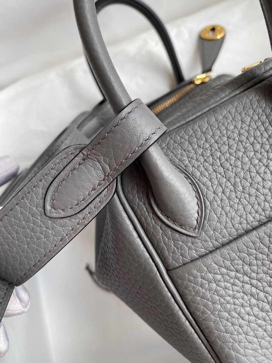 Hermes Mini Lindy Handmade Bag In Gris Meyer Clemence Leather - Image 5