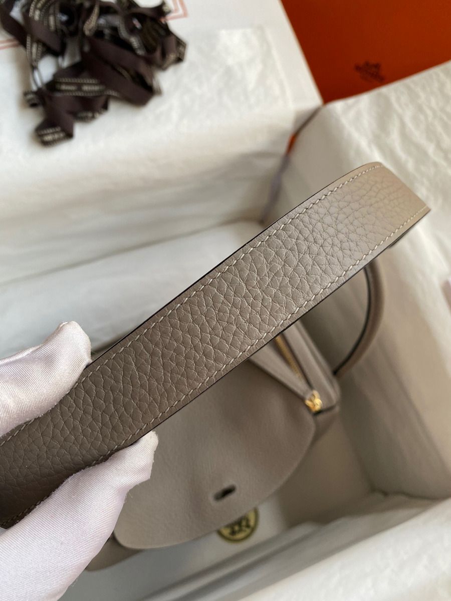 Hermes Lindy 26 Handmade Bag In Gris Asphalt Clemence Leather - Image 8