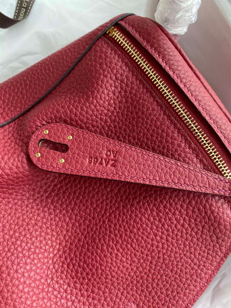 Hermes Lindy 26 Handmade Bag In Ruby Clemence Leather - Image 6