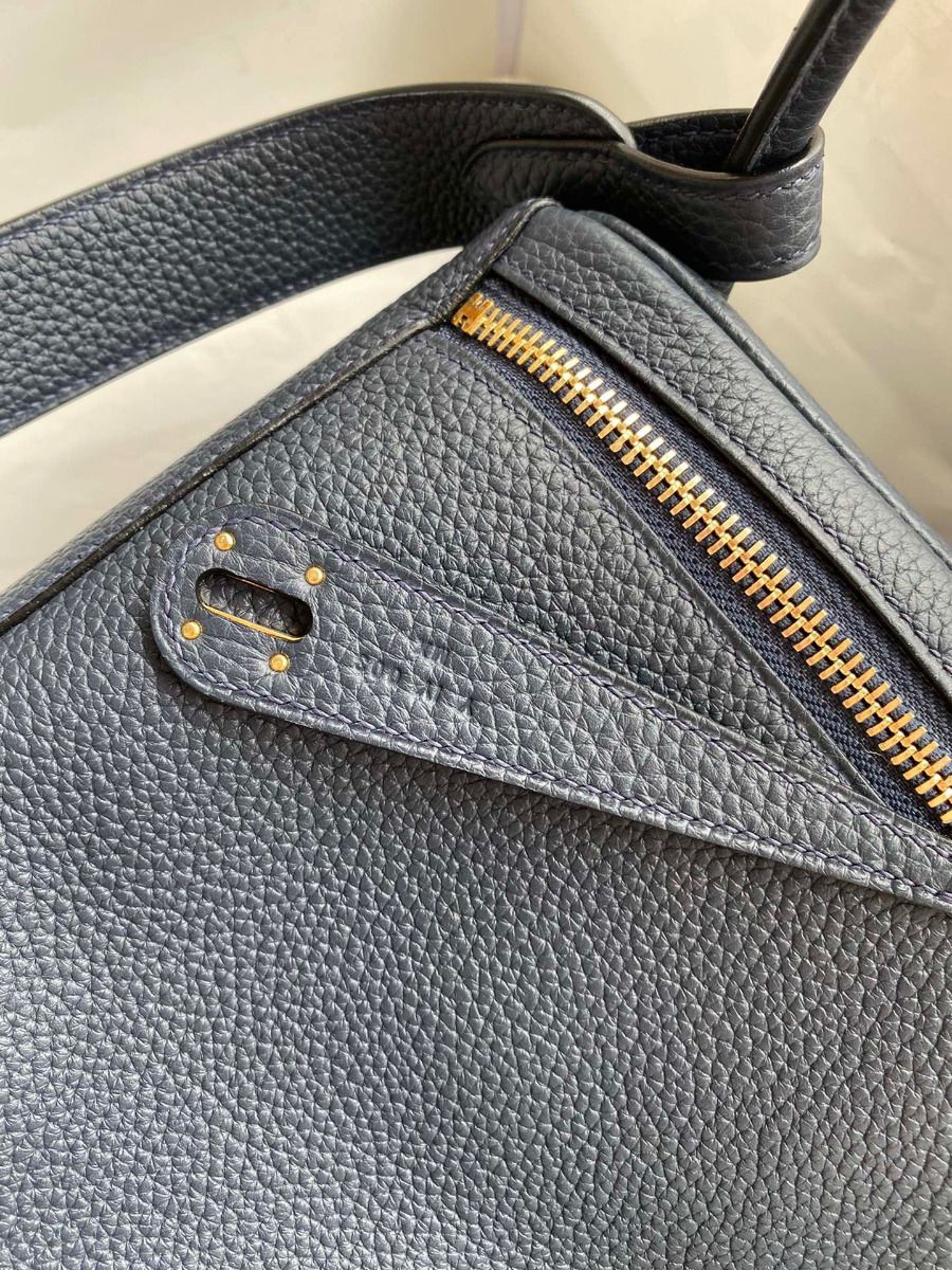 Hermes Lindy 30 Handmade Bag In Blue Nuit Clemence Leather - Image 6