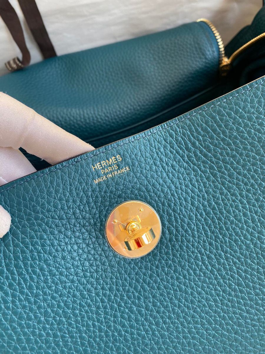 Hermes Lindy 30 Handmade Bag In Vert Bosphore Clemence Leather - Image 10