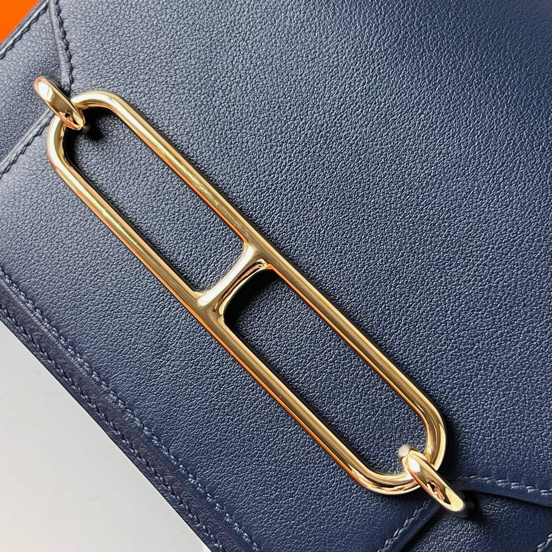 Hermes Roulis Mini 18 Bag in Blue Saphir Swift Calfskin - Image 3