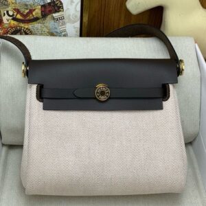 Hermes Herbag Zip 20 Bag in Canvas and Ebene Hunter Calfskin