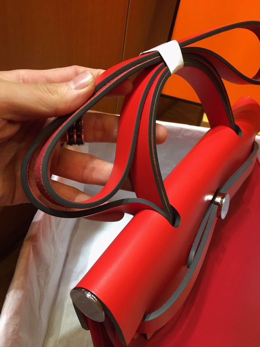 Hermes Herbag Zip 31cm Bag In Red Toile And Leather - Image 8