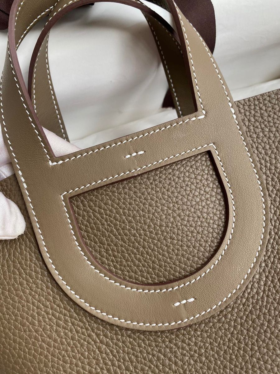 Hermes In The Loop 18 Handmade Bag in Taupe Clemence Leatherther - Image 4