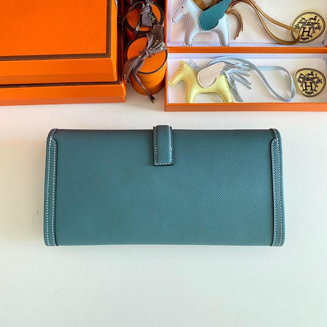 Hermes Jige Elan 29 Clutch Bag In Blue Jean Epsom Leather - Image 3