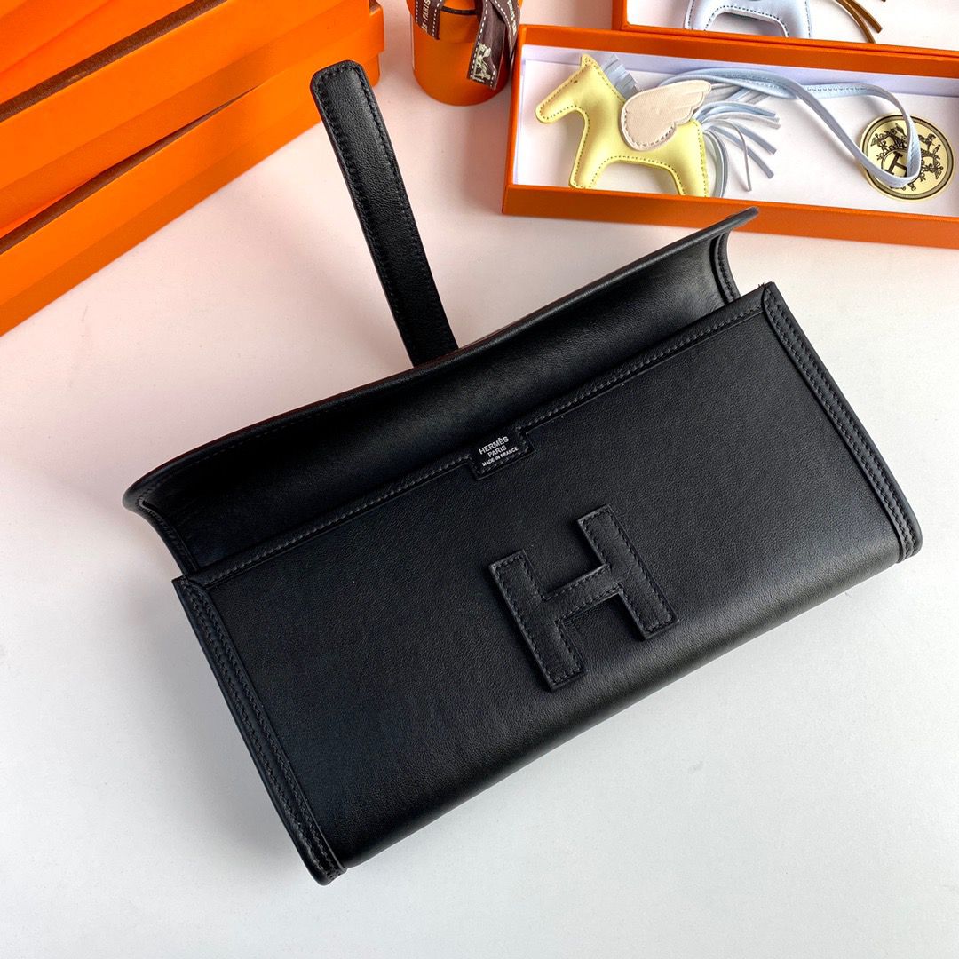 Hermes Jige Elan 29 Clutch Bag In Black Swift Calfskin - Image 6