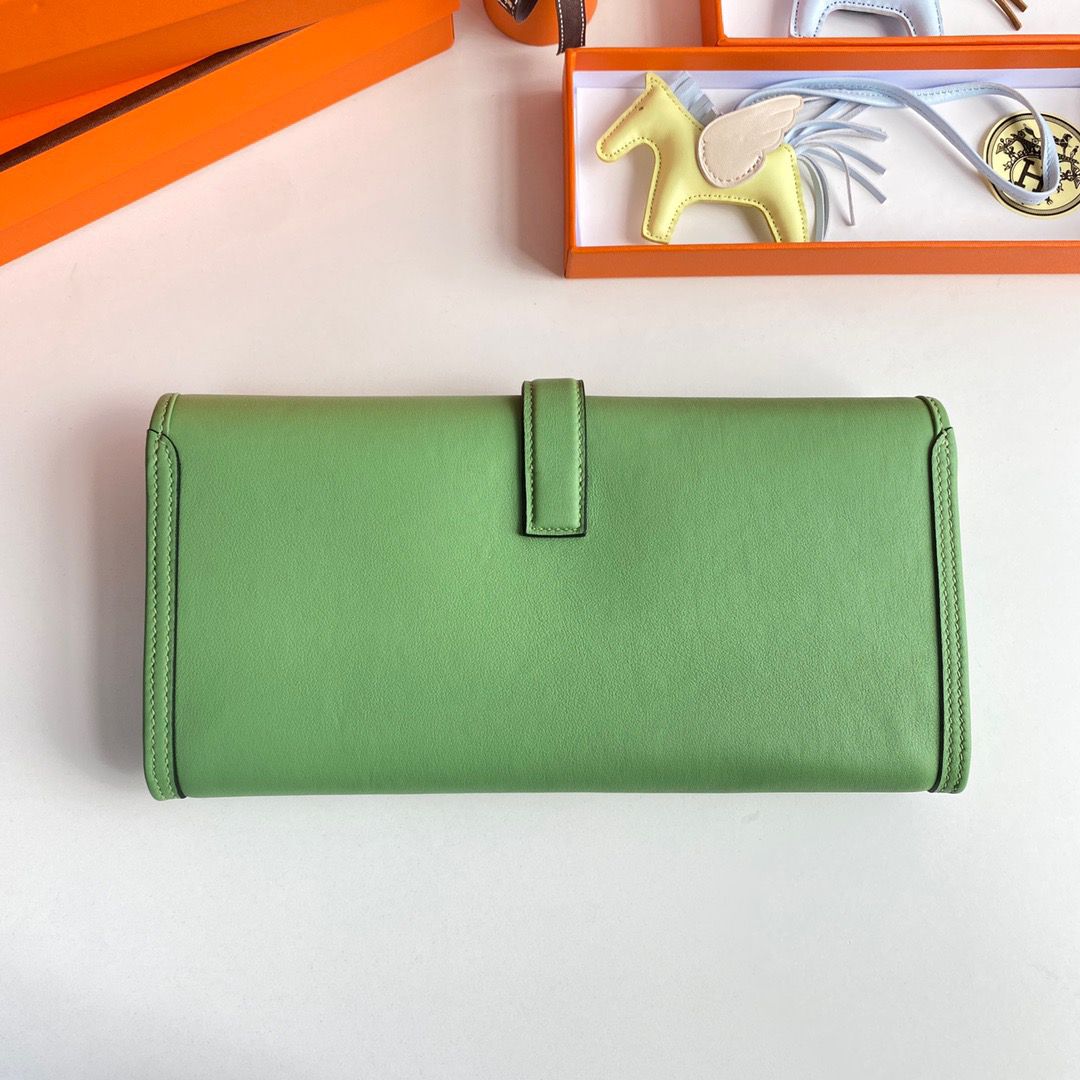 Hermes Jige Elan 29 Clutch Bag In Vert Criquet Swift Calfskin - Image 3