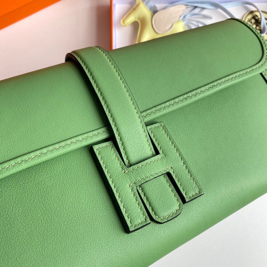 Hermes Jige Elan 29 Clutch Bag In Vert Criquet Swift Calfskin - Image 5