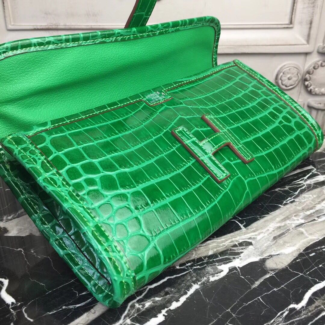 Hermes Jige Elan 29 Clutch In Bambou Crocodile Leather - Image 7