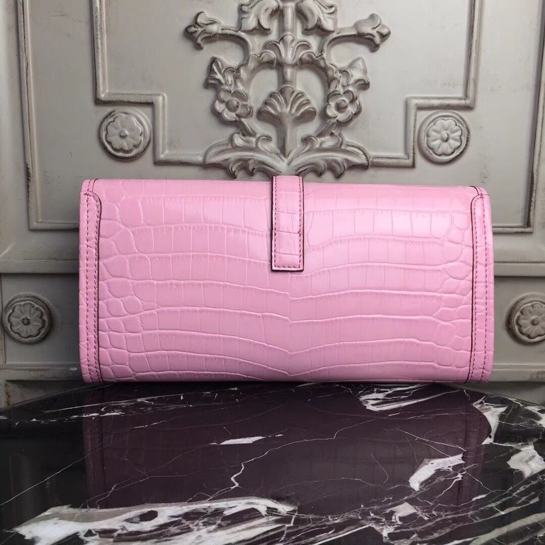 Hermes Jige Elan 29 Clutch In Pink Crocodile Leather - Image 4