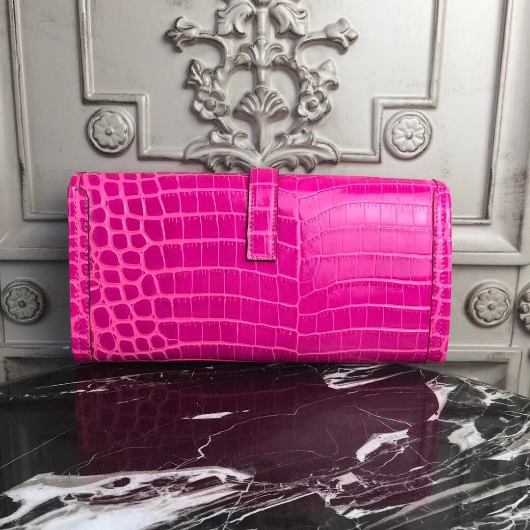 Hermes Jige Elan 29 Clutch In Rose Red Crocodile Leather - Image 4