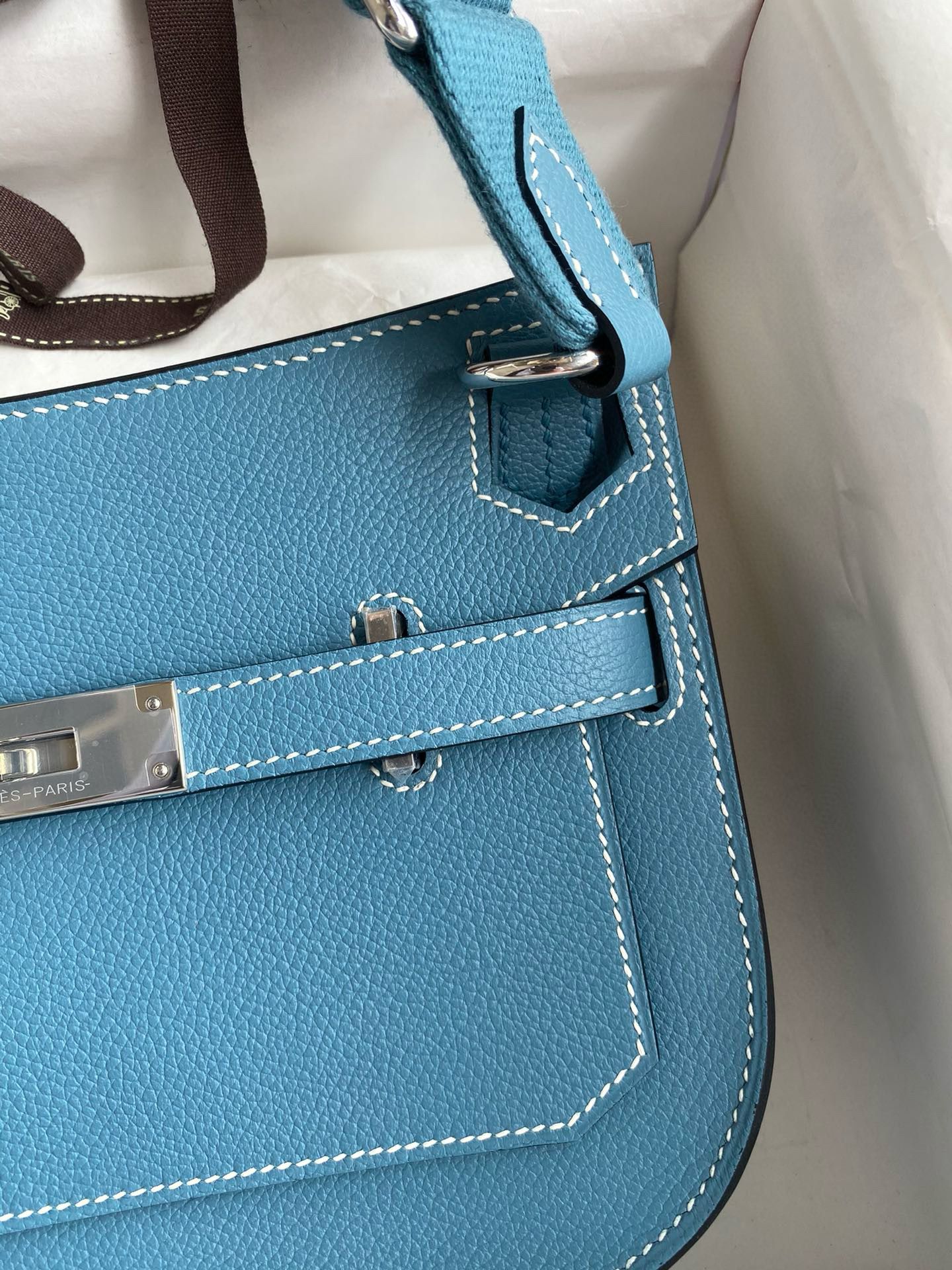 Hermes Jypsiere Mini Handmade Bag In Blue Jean Evercolor Calfskin - Image 4