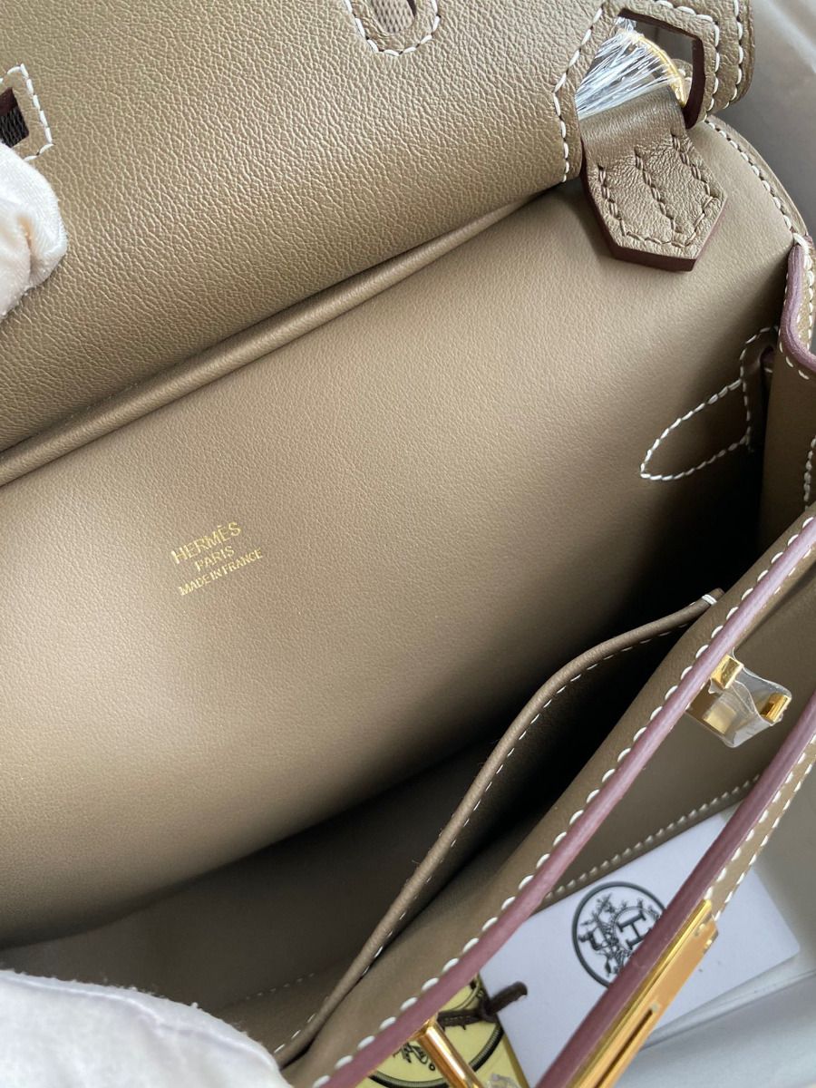 Hermes Jypsiere Mini Handmade Bag In Taupe Swift Calfskin - Image 9