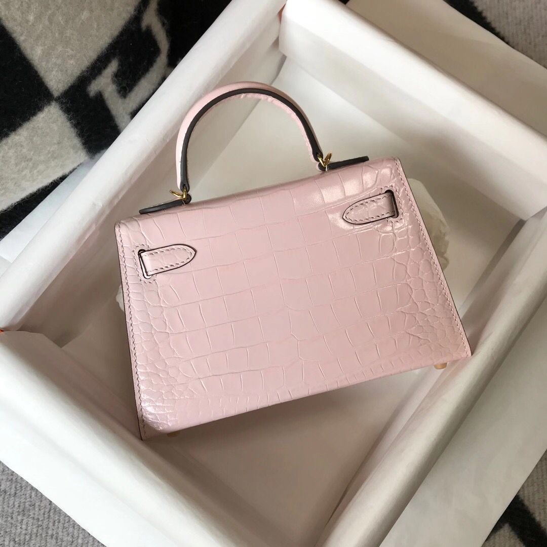 Hermes Kelly Mini II Bag In Rose Dragee Embossed Crocodile Leather - Image 3
