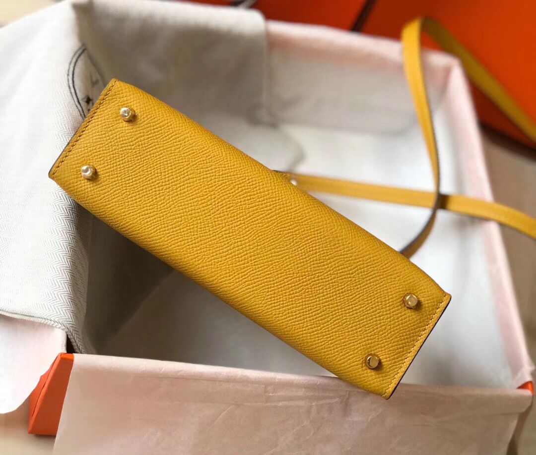 Hermes Kelly Mini II Bag In Yellow Epsom Leather GHW - Image 7