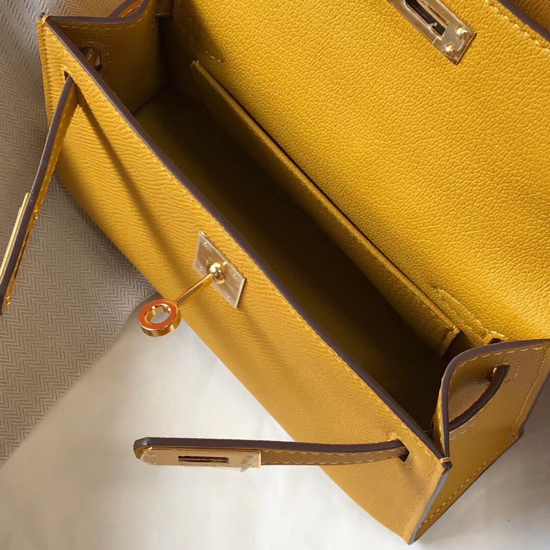 Hermes Kelly Mini II Bag In Yellow Epsom Leather GHW - Image 9