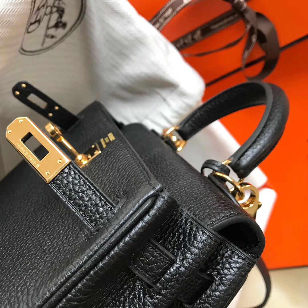 Hermes Kelly 20cm Bag In Black Clemence Leather GHW - Image 8