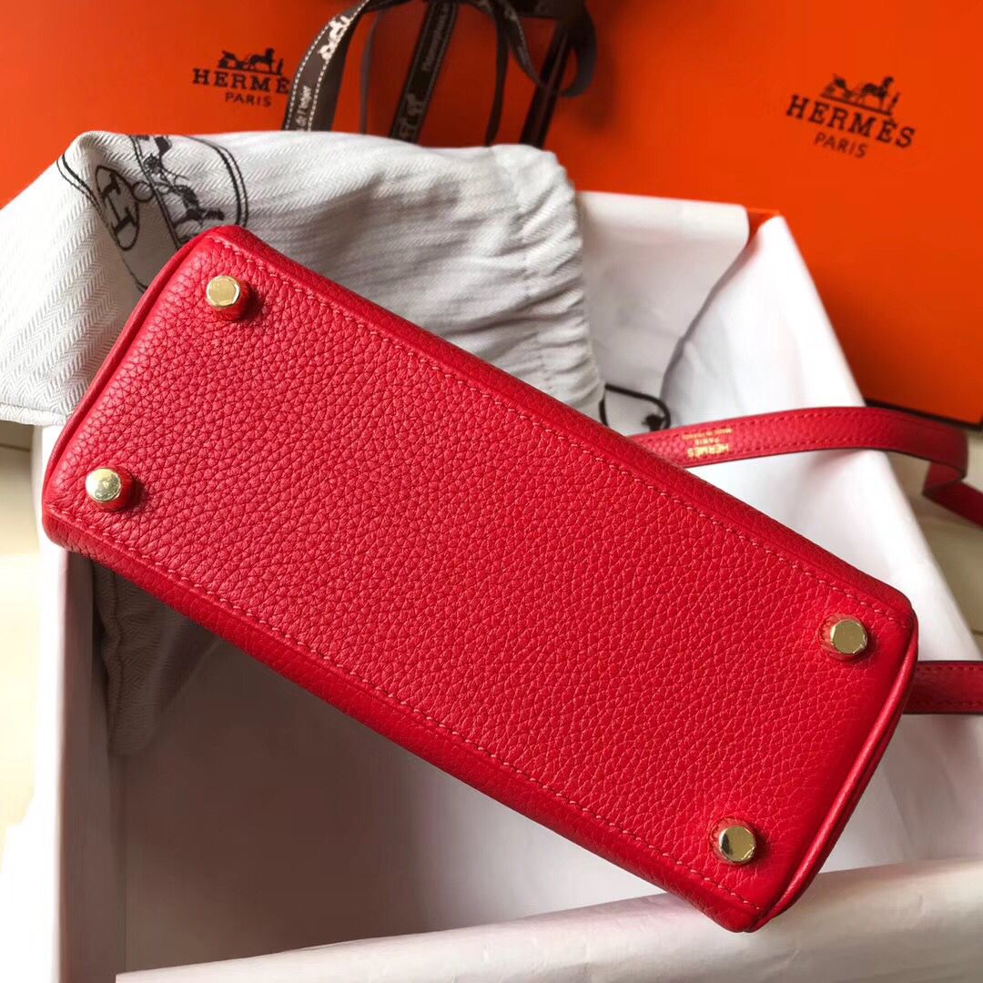 Hermes Kelly 20cm Bag In Red Clemence Leather GHW - Image 7