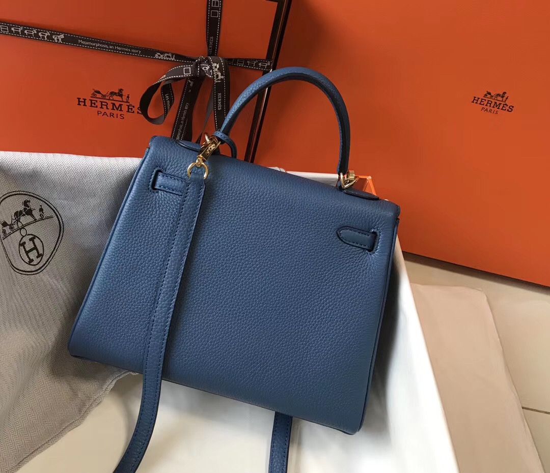 Hermes Kelly 25cm Retourne Bag In Agate Blue Clemence Leather - Image 3