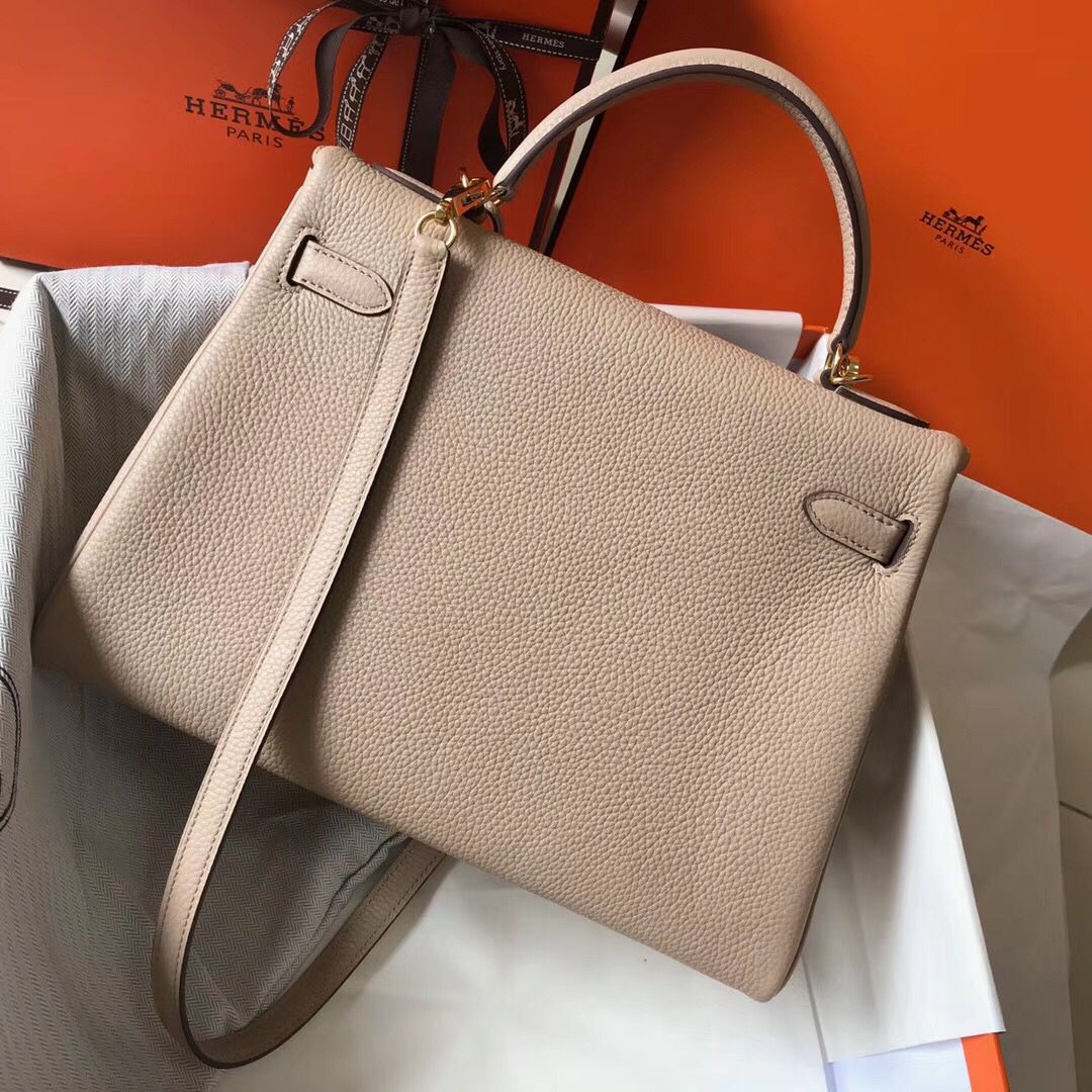 Hermes Kelly 32cm Bag In Trench Clemence Leather GHW - Image 3