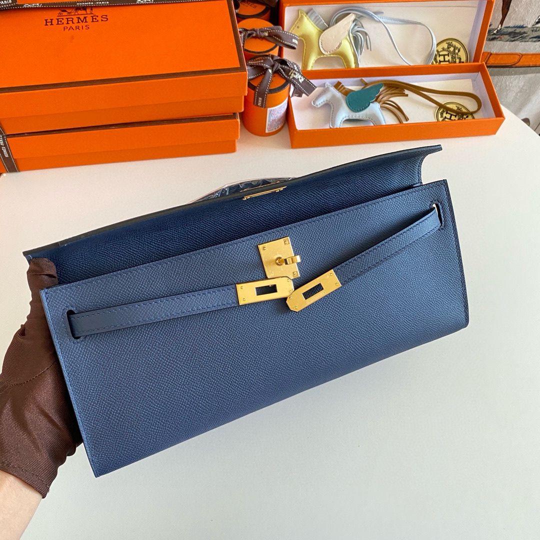 Hermes Kelly Cut Handmade Bag in Deep Blue Epsom Calfskin - Image 7