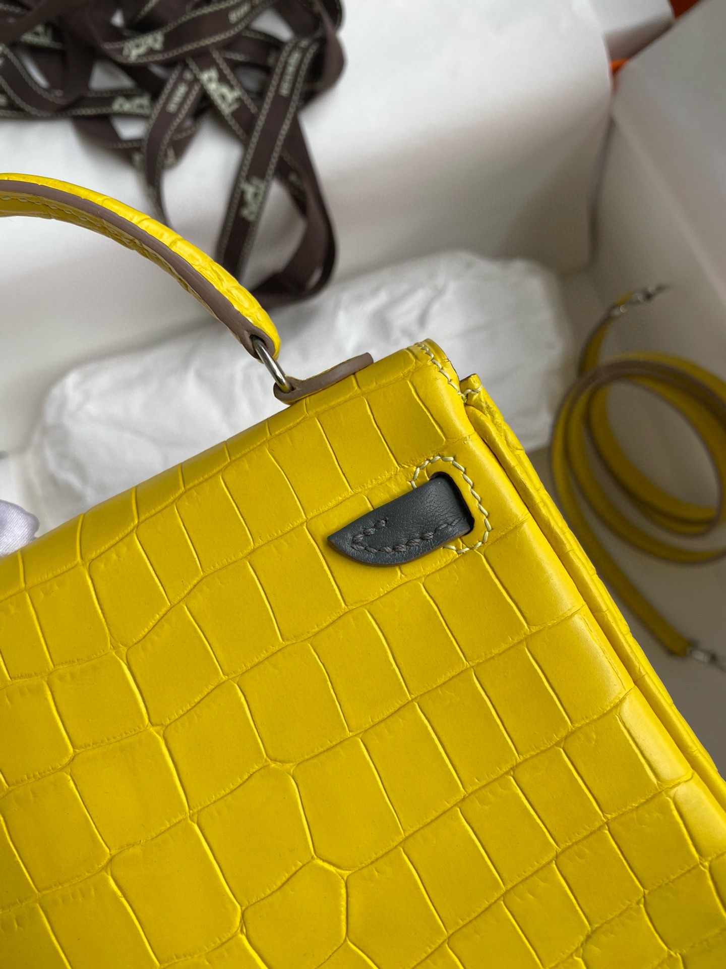 Hermes Kelly Doll Bag in Jaune Ambre Matte Alligator Leather - Image 7