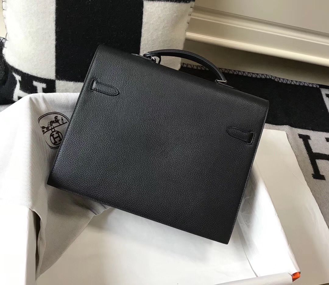 Hermes Kelly Depeche 34 Briefcase In Black Calfskin - Image 3